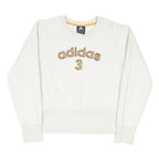 ADIDAS Womens White Cotton Blend Crew Neck Sweatshirt M Casual Graphic Pullover