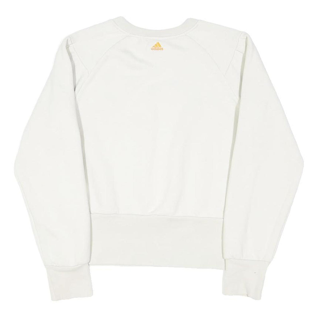 ADIDAS Womens White Cotton Blend Crew Neck Sweatshirt M Casual Graphic Pullover