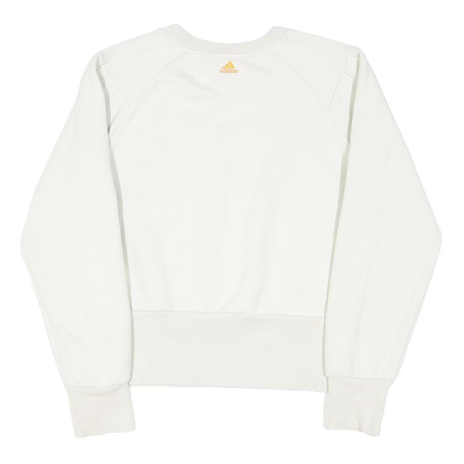 ADIDAS Womens White Cotton Blend Crew Neck Sweatshirt M Casual Graphic Pullover