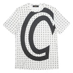 MCM Mens White & Black Graphic T-Shirt S Short Sleeve Crew Neck Luxury Logo