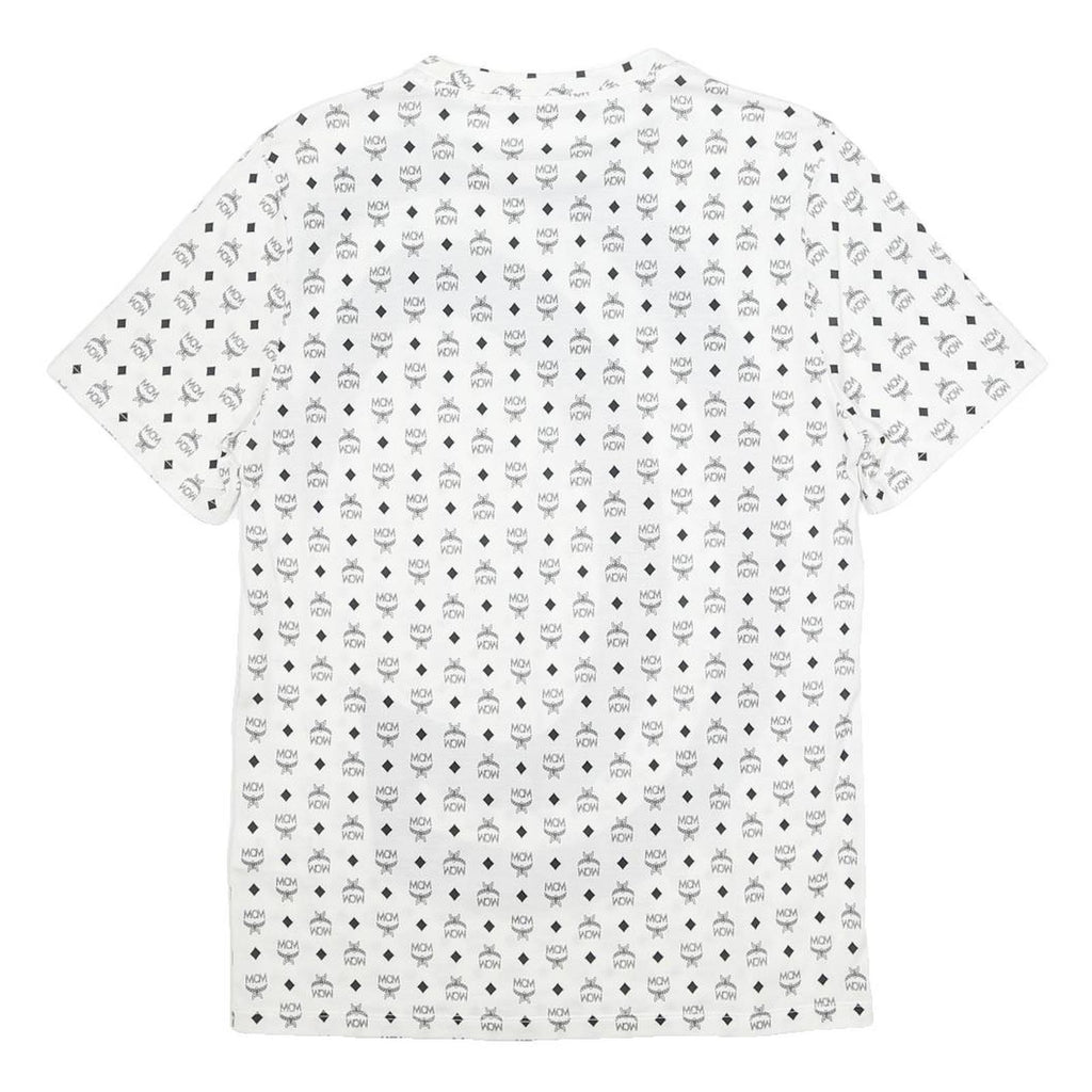 MCM Mens White & Black Graphic T-Shirt S Short Sleeve Crew Neck Luxury Logo
