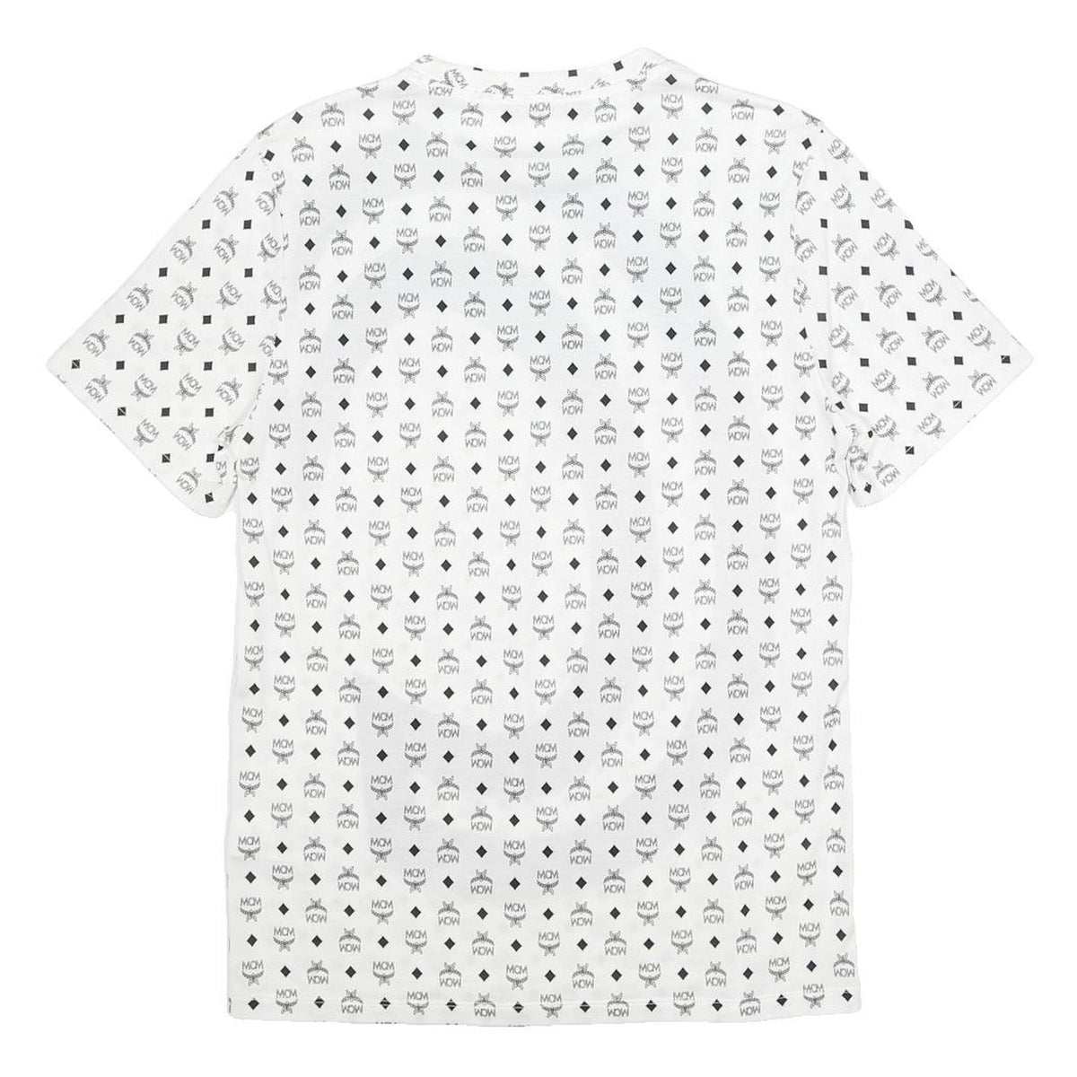 MCM Mens White & Black Graphic T-Shirt S Short Sleeve Crew Neck Luxury Logo