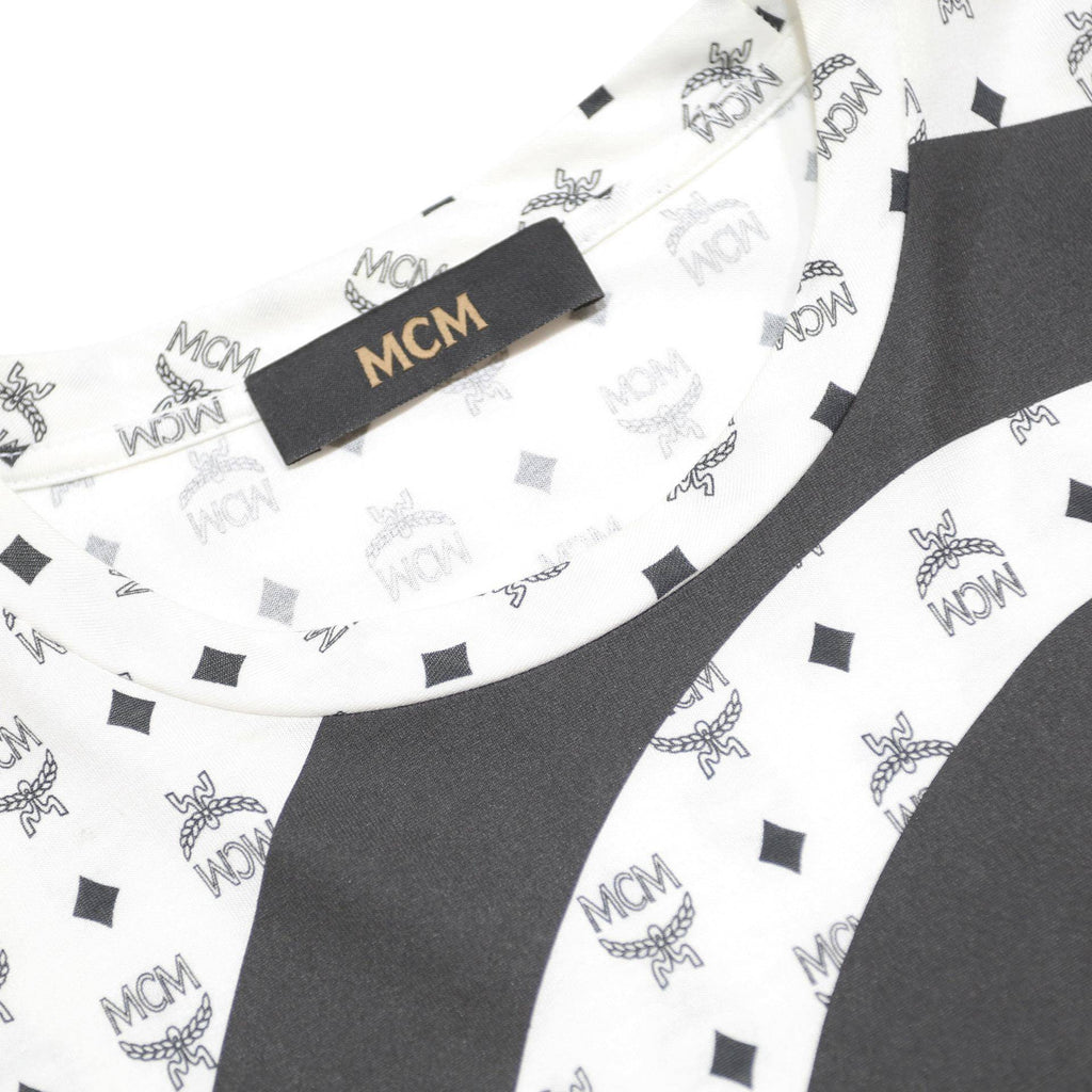 MCM Mens White & Black Graphic T-Shirt S Short Sleeve Crew Neck Luxury Logo