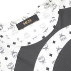 MCM Mens White & Black Graphic T-Shirt S Short Sleeve Crew Neck Luxury Logo