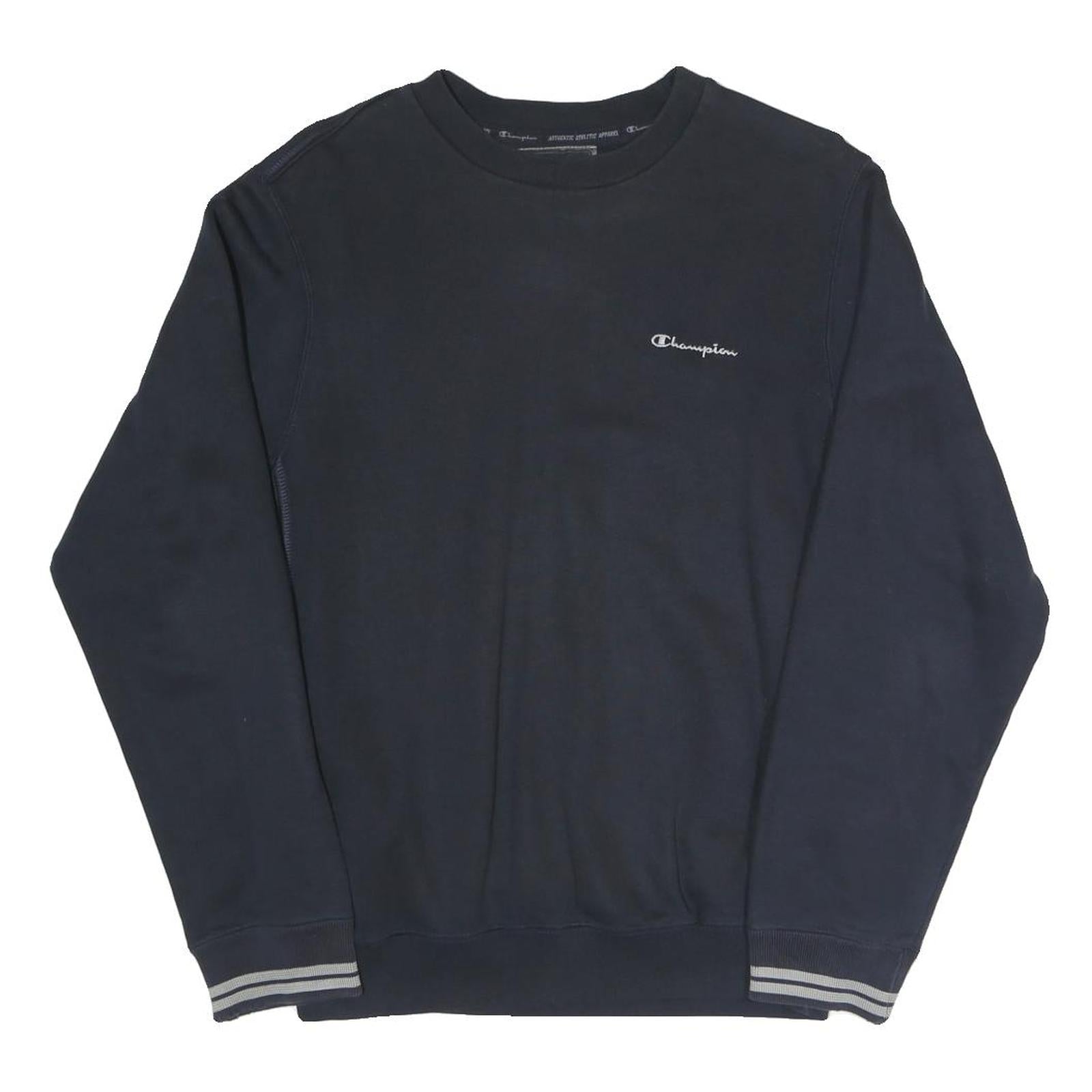 CHAMPION Mens Black Pullover Sweatshirt M Stripe Cuffs Cotton Blend Casual