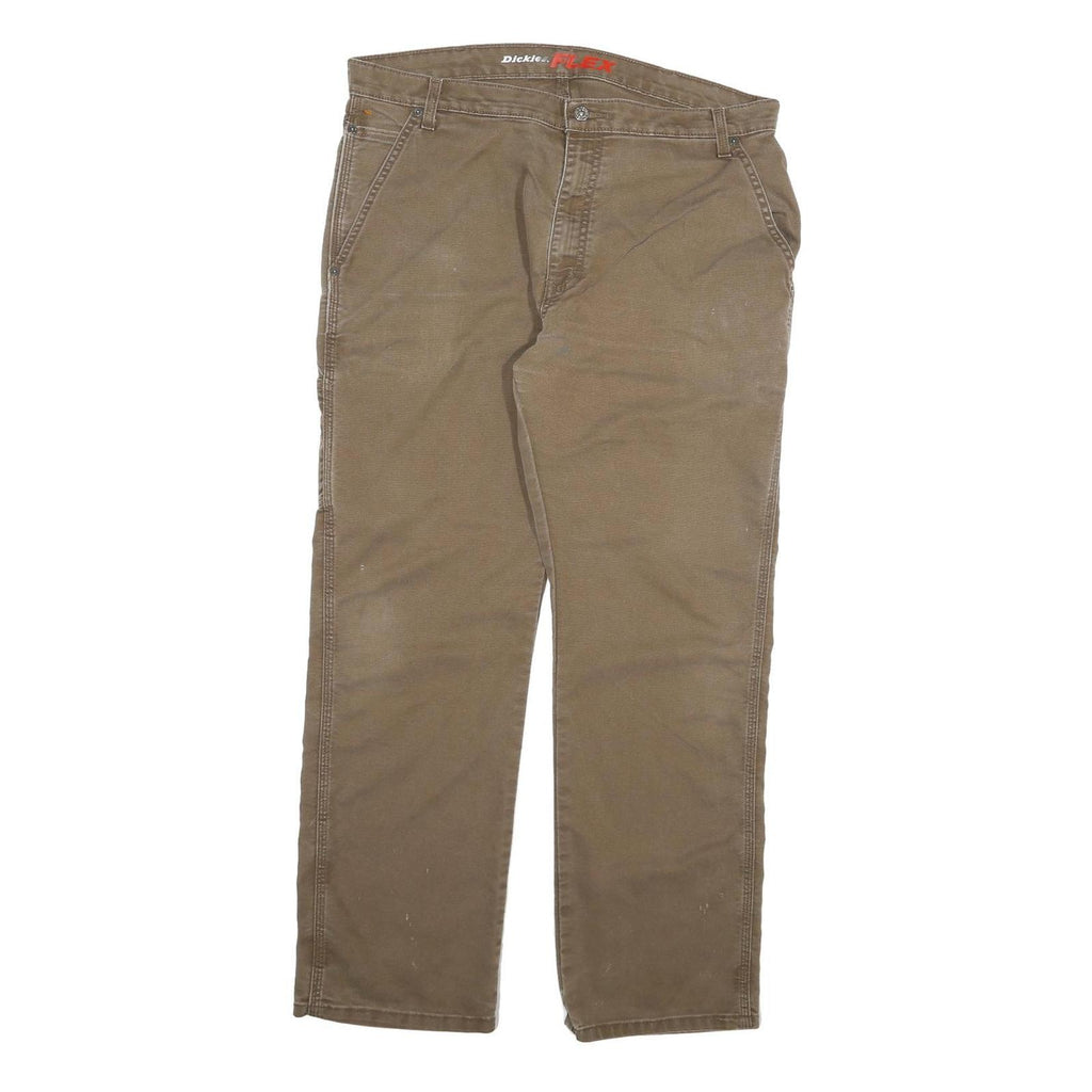 DICKIES Mens Cotton Blend Beige Regular Straight Trousers W38 L31 Workwear Zip