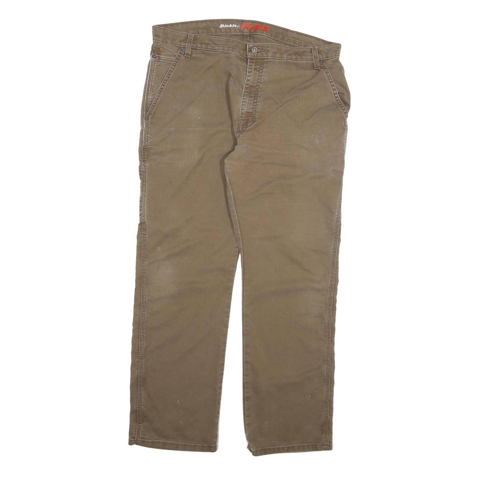 DICKIES Mens Cotton Blend Beige Regular Straight Trousers W38 L31 Workwear Zip