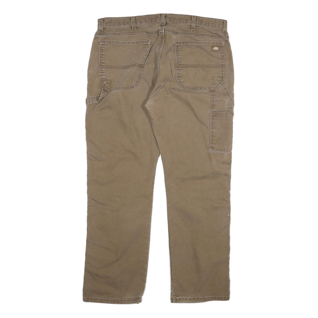 DICKIES Mens Cotton Blend Beige Regular Straight Trousers W38 L31 Workwear Zip