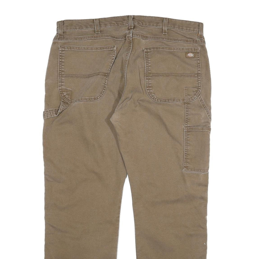 DICKIES Mens Cotton Blend Beige Regular Straight Trousers W38 L31 Workwear Zip