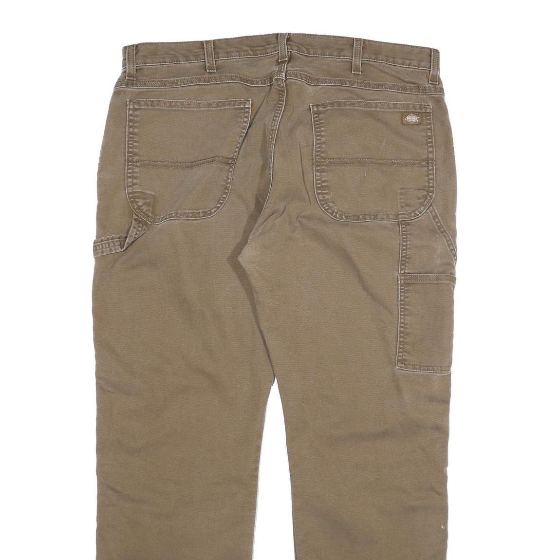 DICKIES Mens Cotton Blend Beige Regular Straight Trousers W38 L31 Workwear Zip