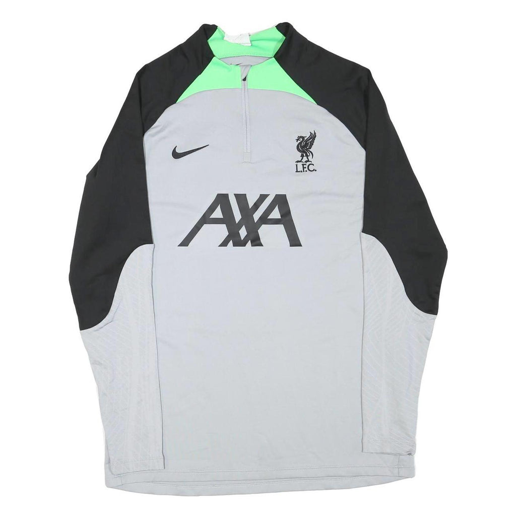 NIKE Mens Grey & Black Football T-Shirt L Long Sleeve 1/4 Zip Crew Neck AXA Logo