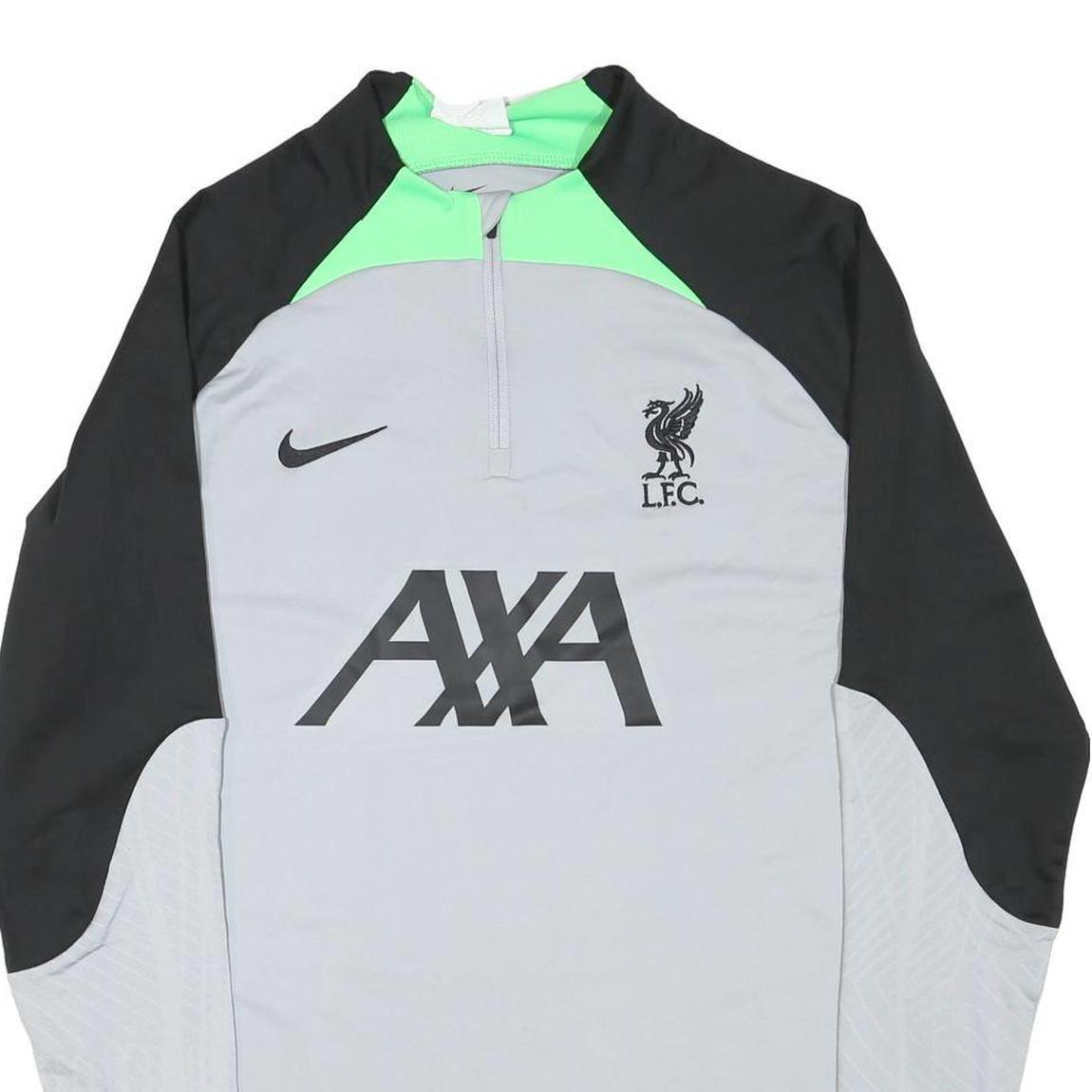 NIKE Mens Grey & Black Football T-Shirt L Long Sleeve 1/4 Zip Crew Neck AXA Logo