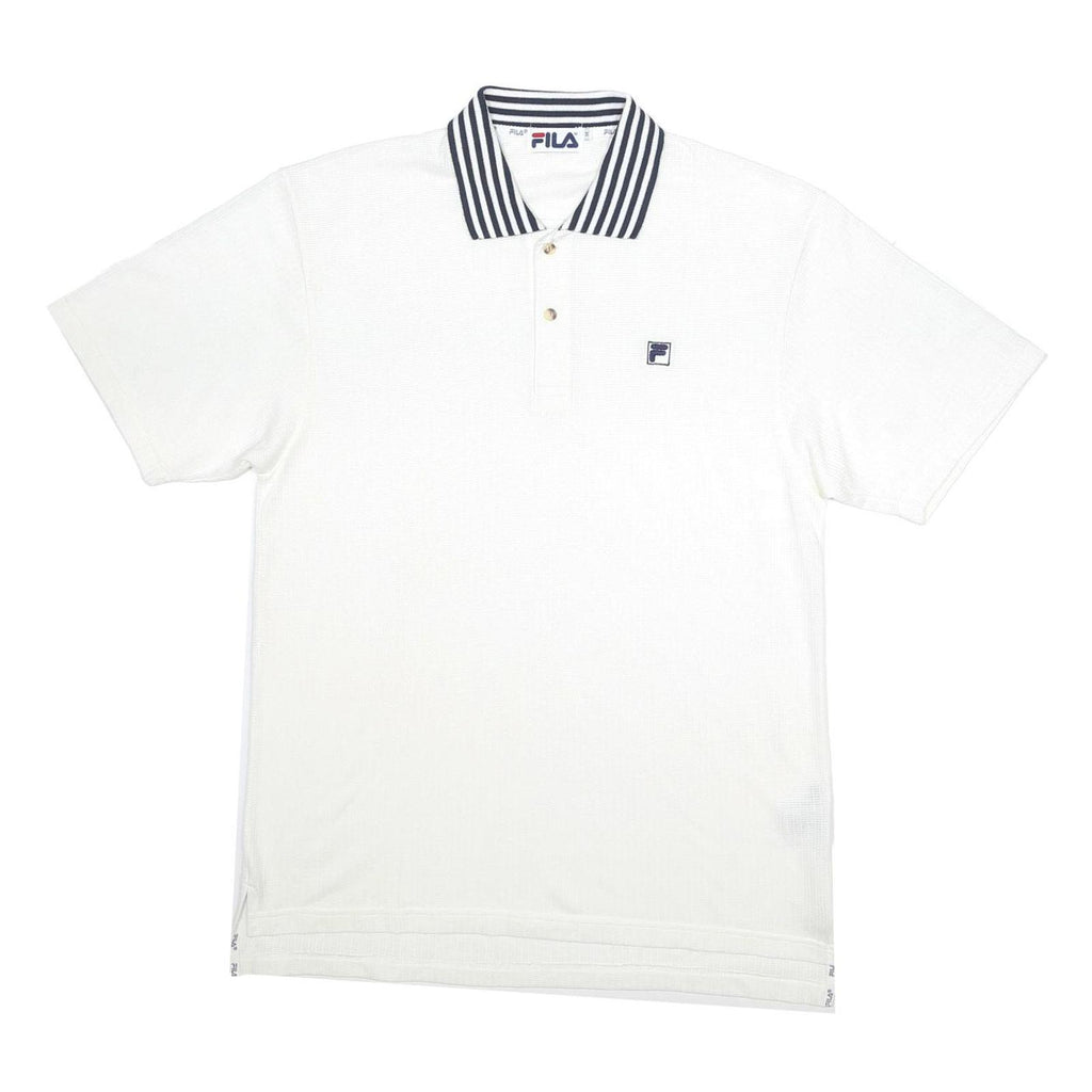 FILA Mens White & Navy Short Sleeve Basic Polo Shirt M Cotton Blend Logo