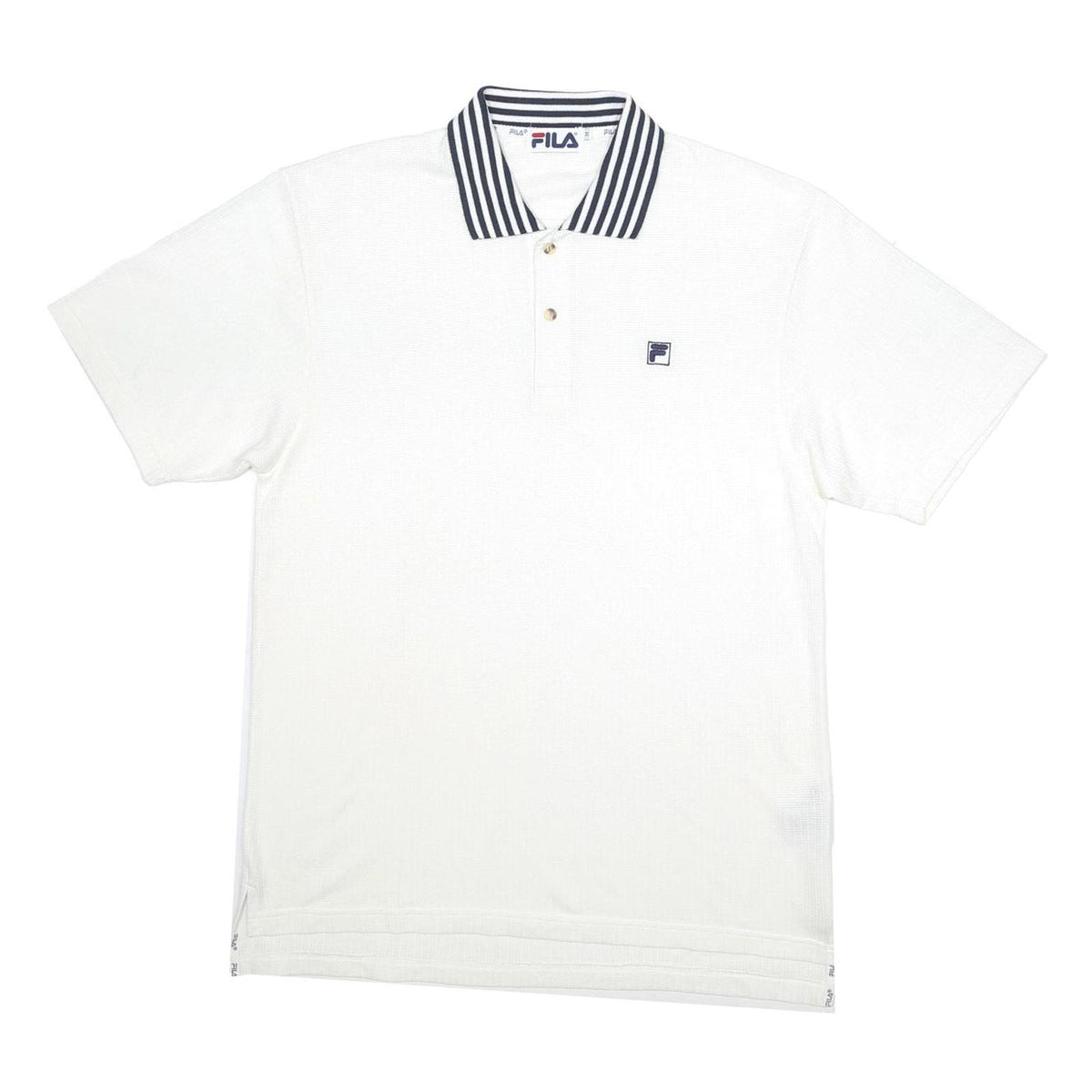 FILA Mens White & Navy Short Sleeve Basic Polo Shirt M Cotton Blend Logo
