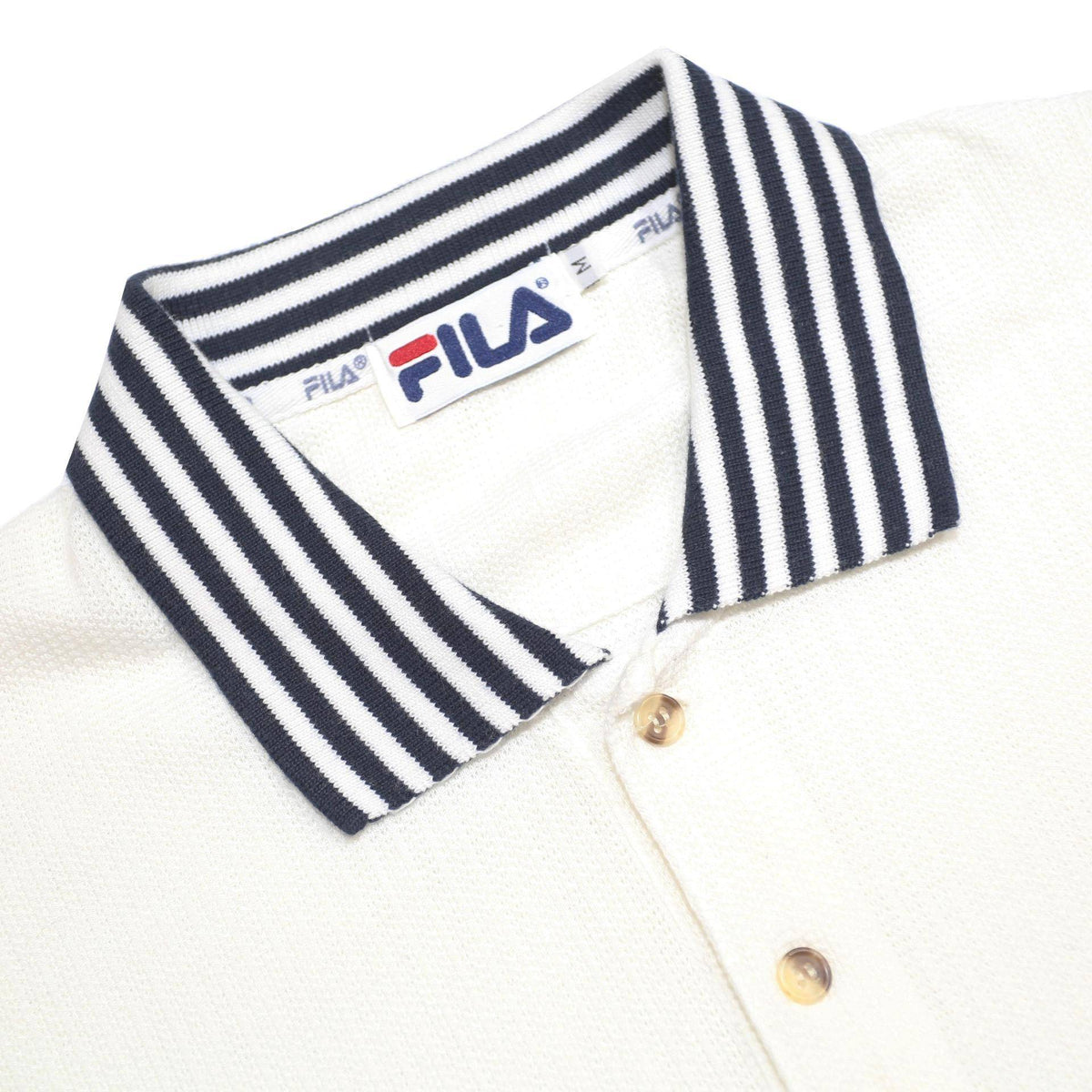 FILA Mens White & Navy Short Sleeve Basic Polo Shirt M Cotton Blend Logo