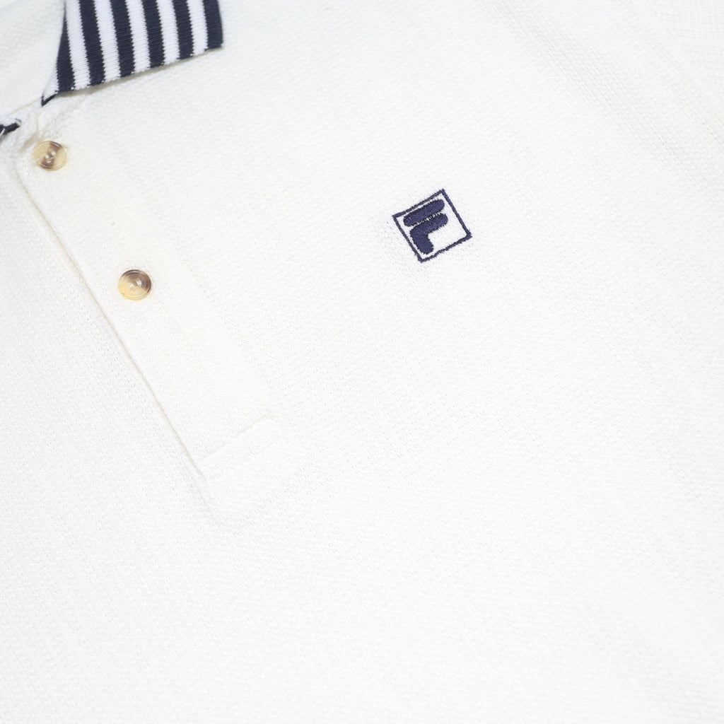 FILA Mens White & Navy Short Sleeve Basic Polo Shirt M Cotton Blend Logo