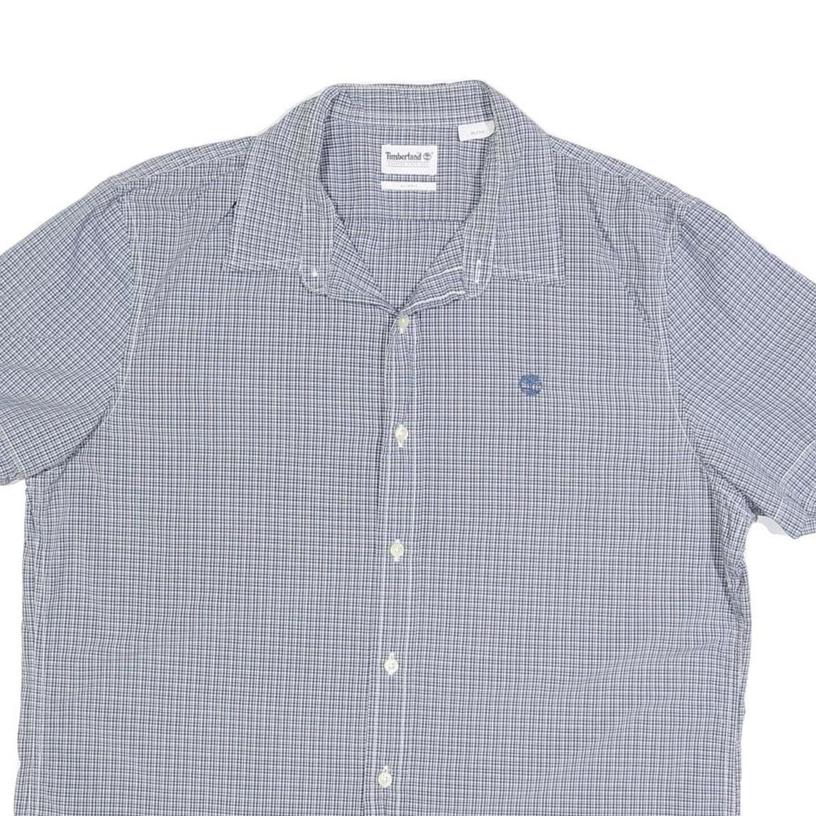 TIMBERLAND Mens Blue Check Short Sleeve Shirt XL Casual Button Down Cotton Blend