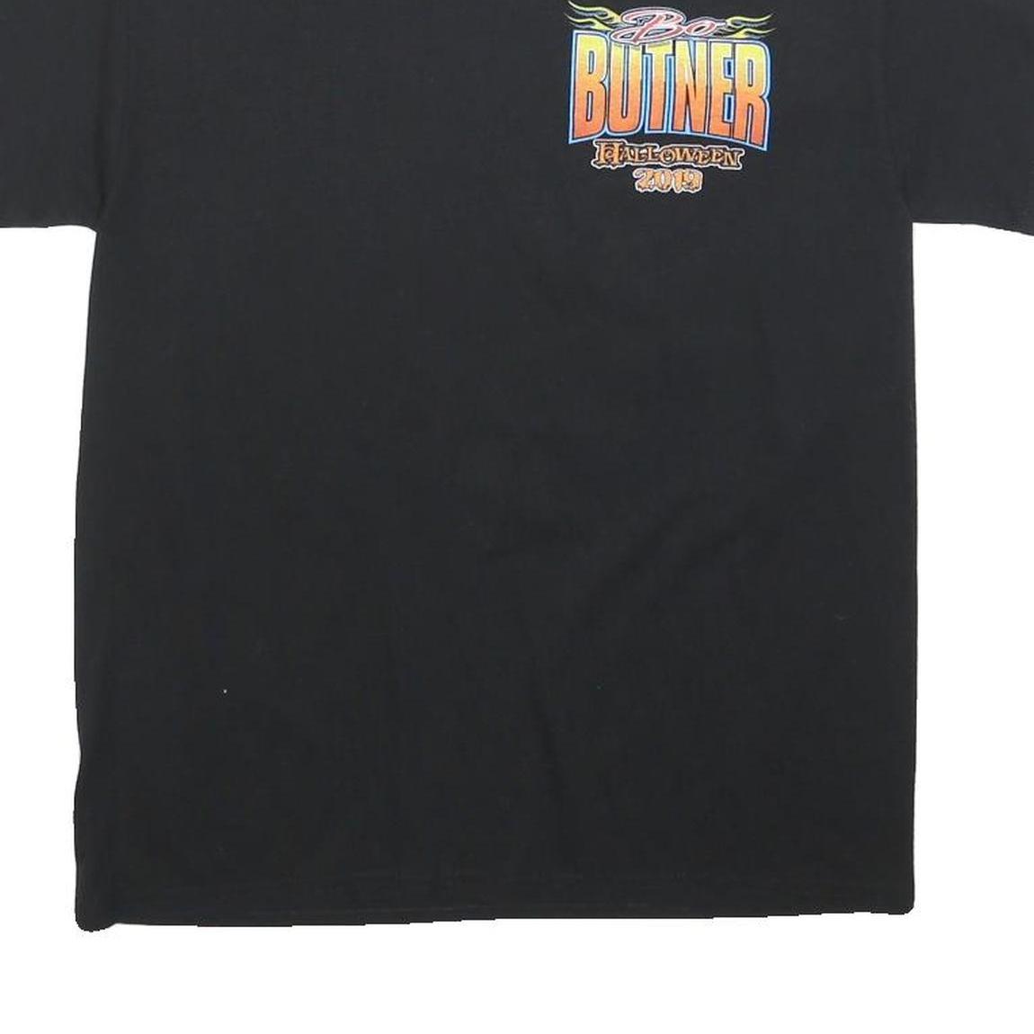 GILDAN Mens Black Bo Butner Graphic T-Shirt M Short Sleeve Crew Neck Racing