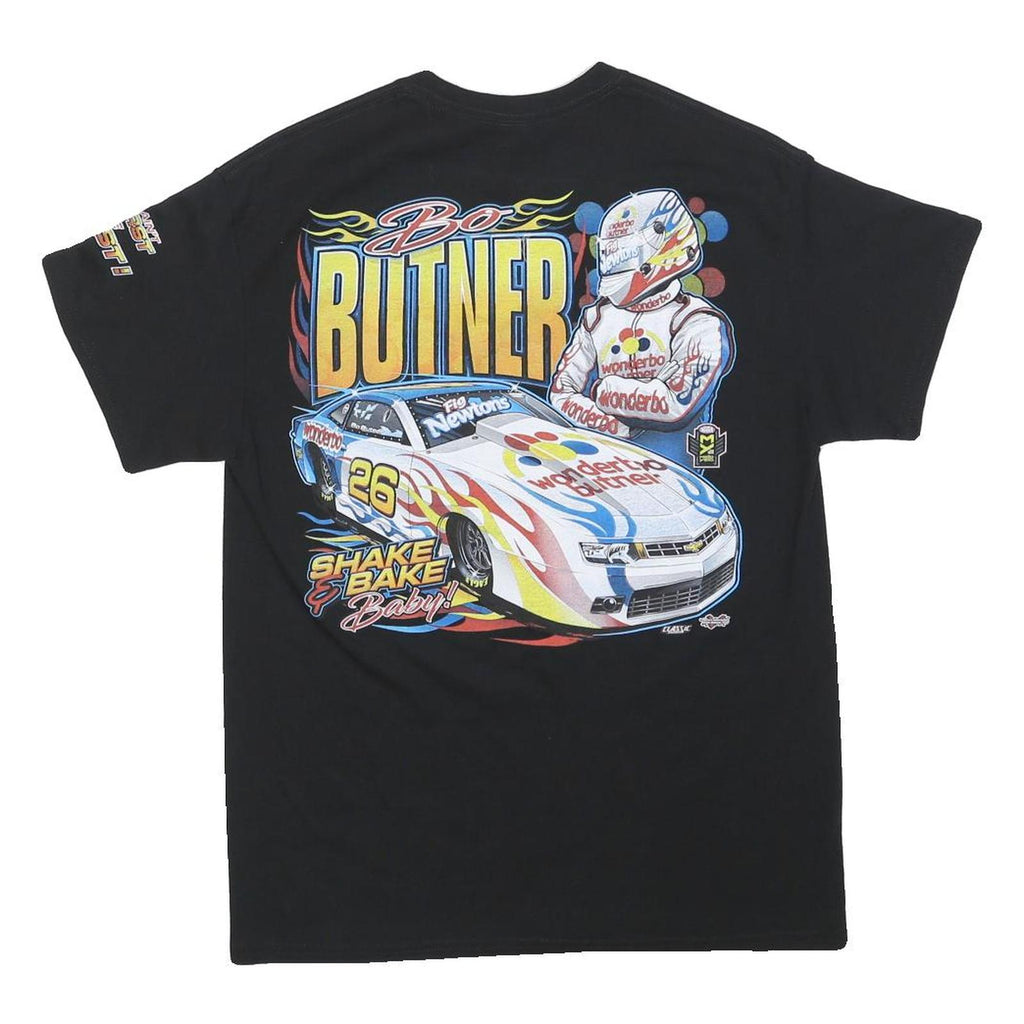 GILDAN Mens Black Bo Butner Graphic T-Shirt M Short Sleeve Crew Neck Racing