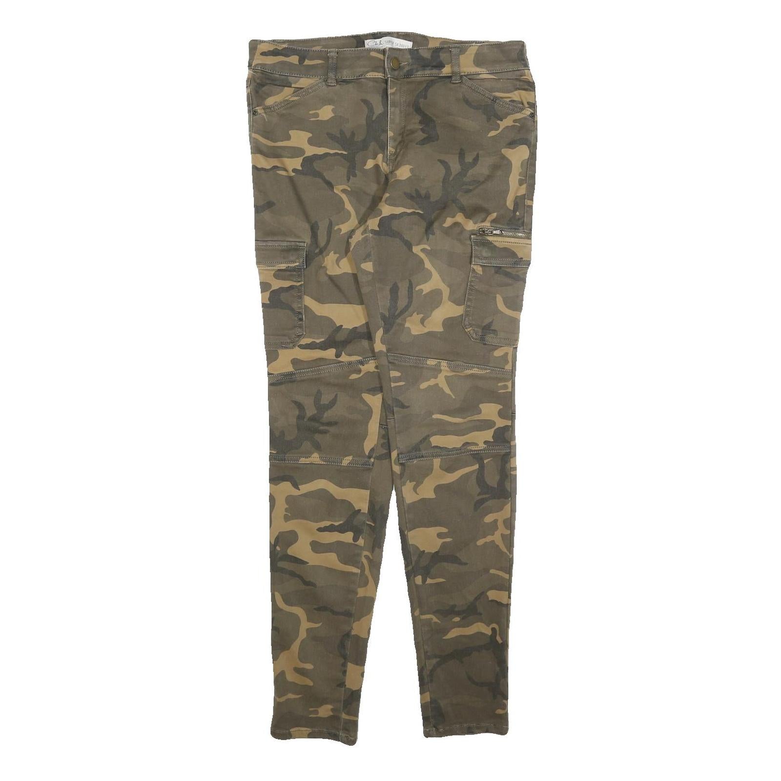 CLOCKHOUSE Mens Cotton Blend Slim Camouflage Trousers W32 L30 Cargo Pocket Zip