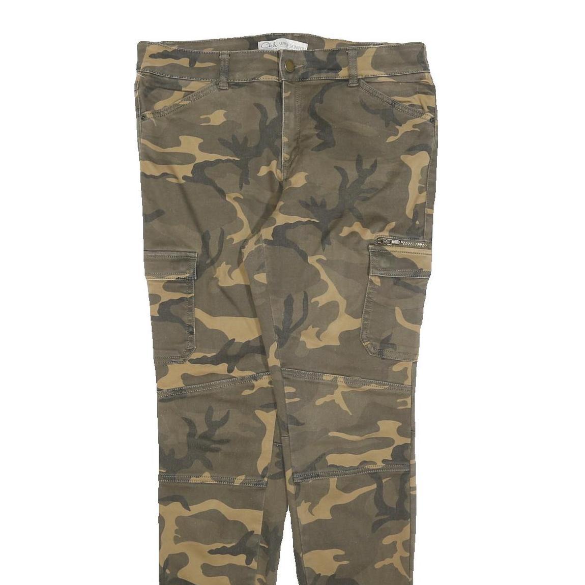 CLOCKHOUSE Mens Cotton Blend Slim Camouflage Trousers W32 L30 Cargo Pocket Zip