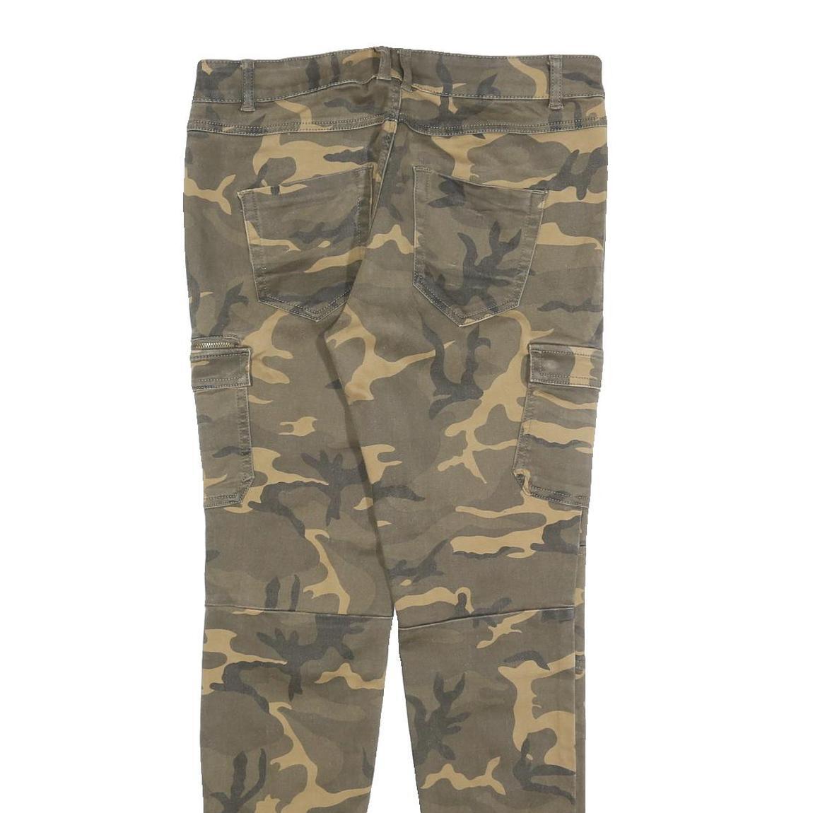 CLOCKHOUSE Mens Cotton Blend Slim Camouflage Trousers W32 L30 Cargo Pocket Zip