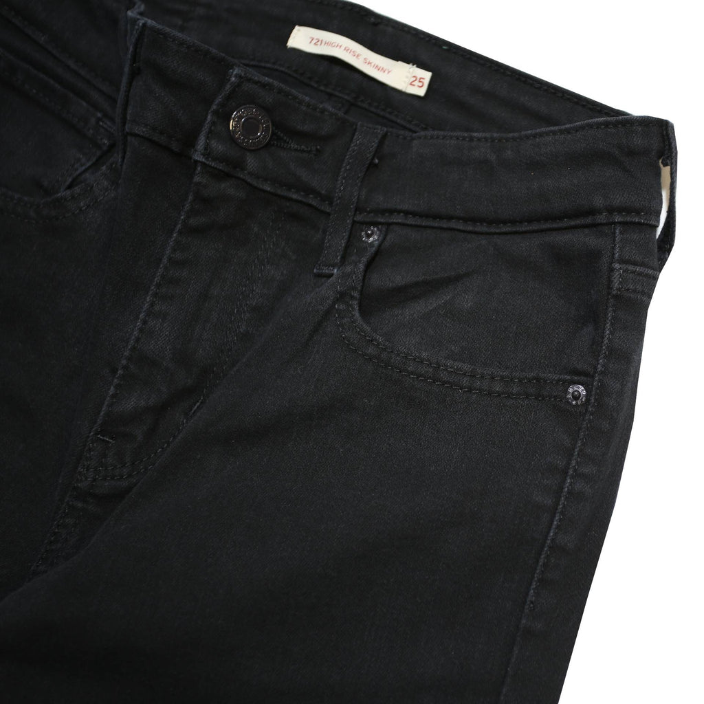 LEVI'S 721 Womens Jeans Black Slim Skinny Denim W25 L30 Zip Cotton Blend