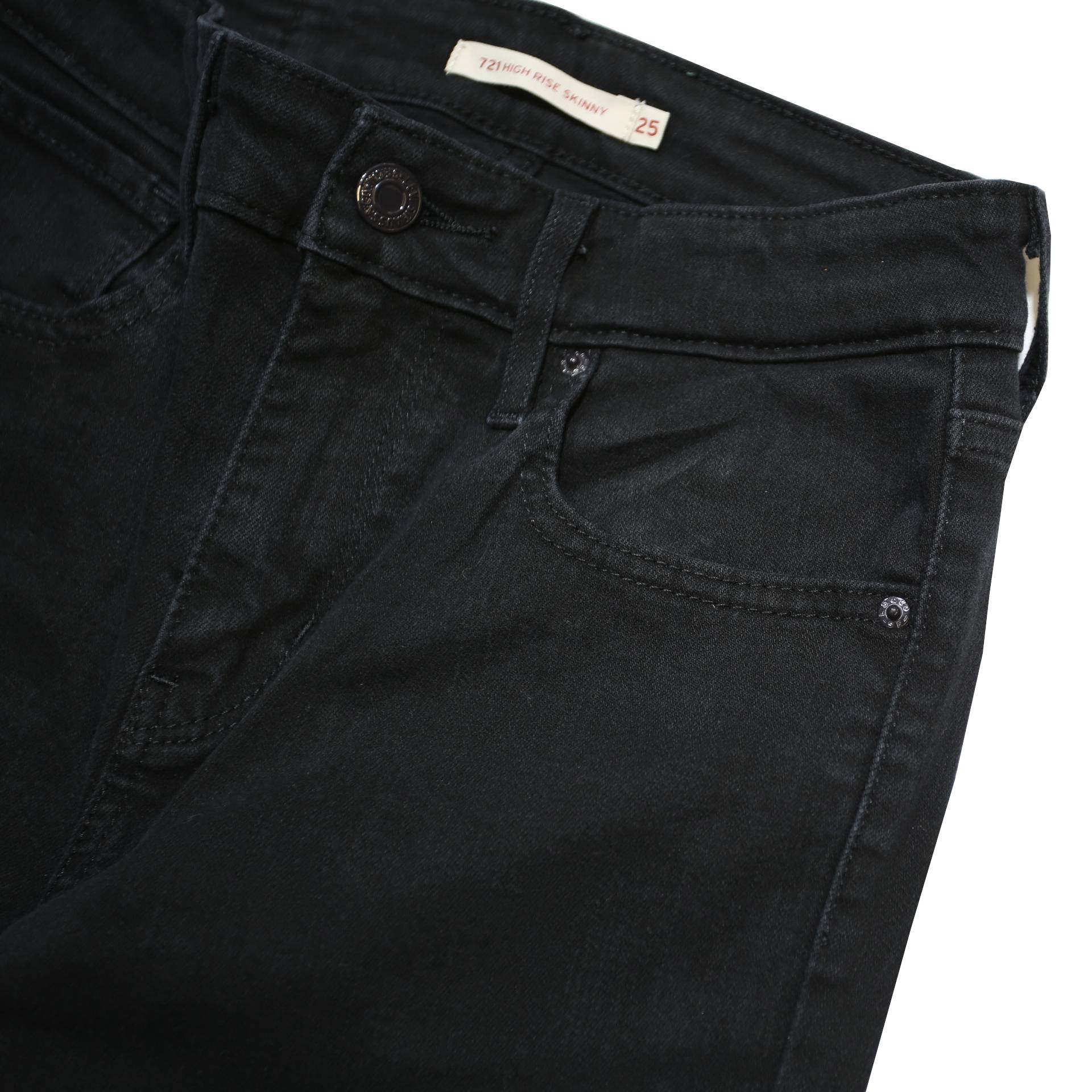 LEVI'S 721 Womens Jeans Black Slim Skinny Denim W25 L30 Zip Cotton Blend