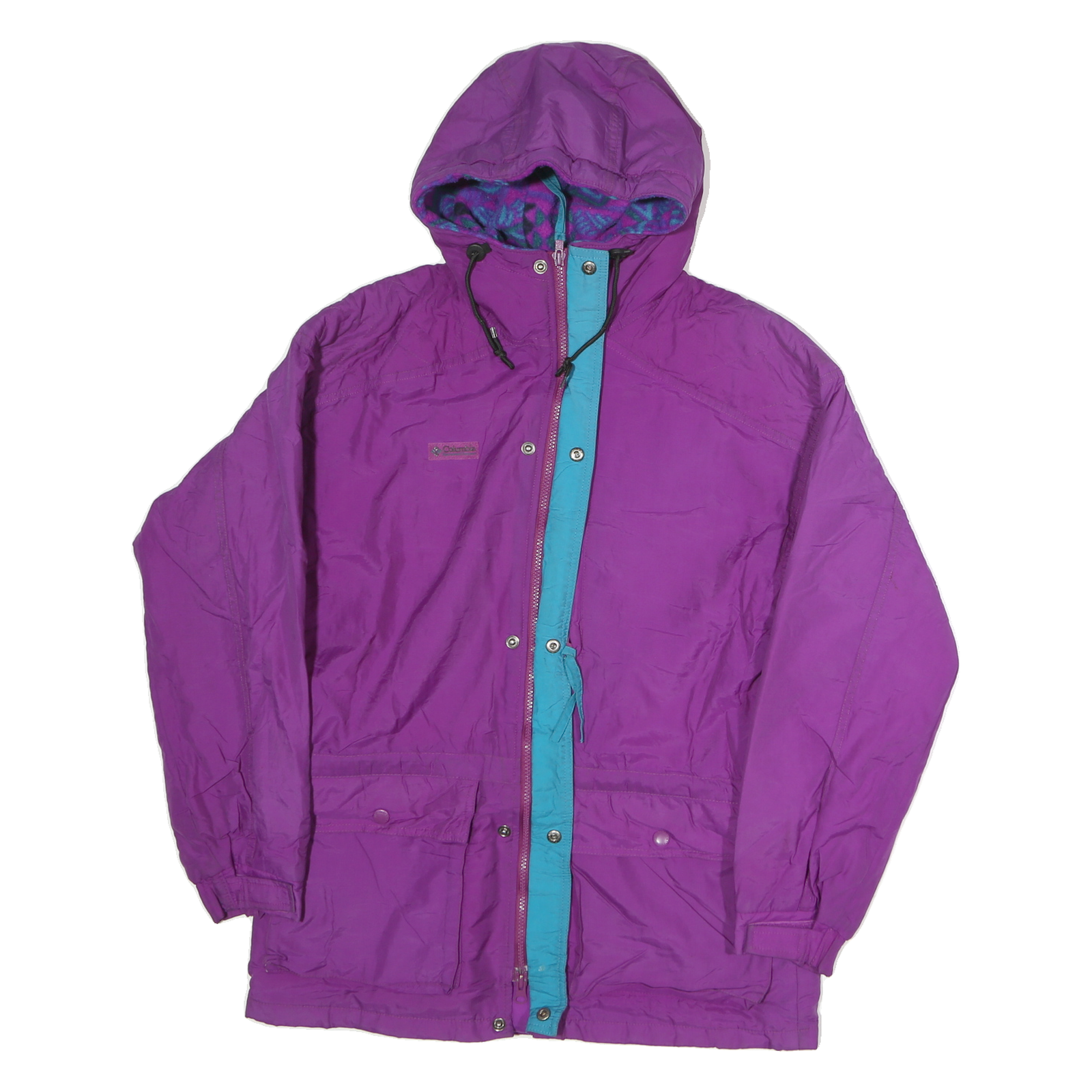 COLUMBIA Womens Purple & Blue Outdoor Jacket L Polyester Zip Hooded Plain