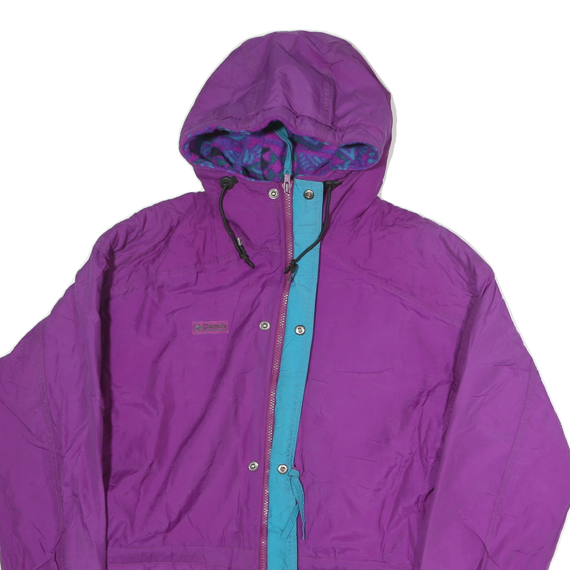 COLUMBIA Womens Purple & Blue Outdoor Jacket L Polyester Zip Hooded Plain