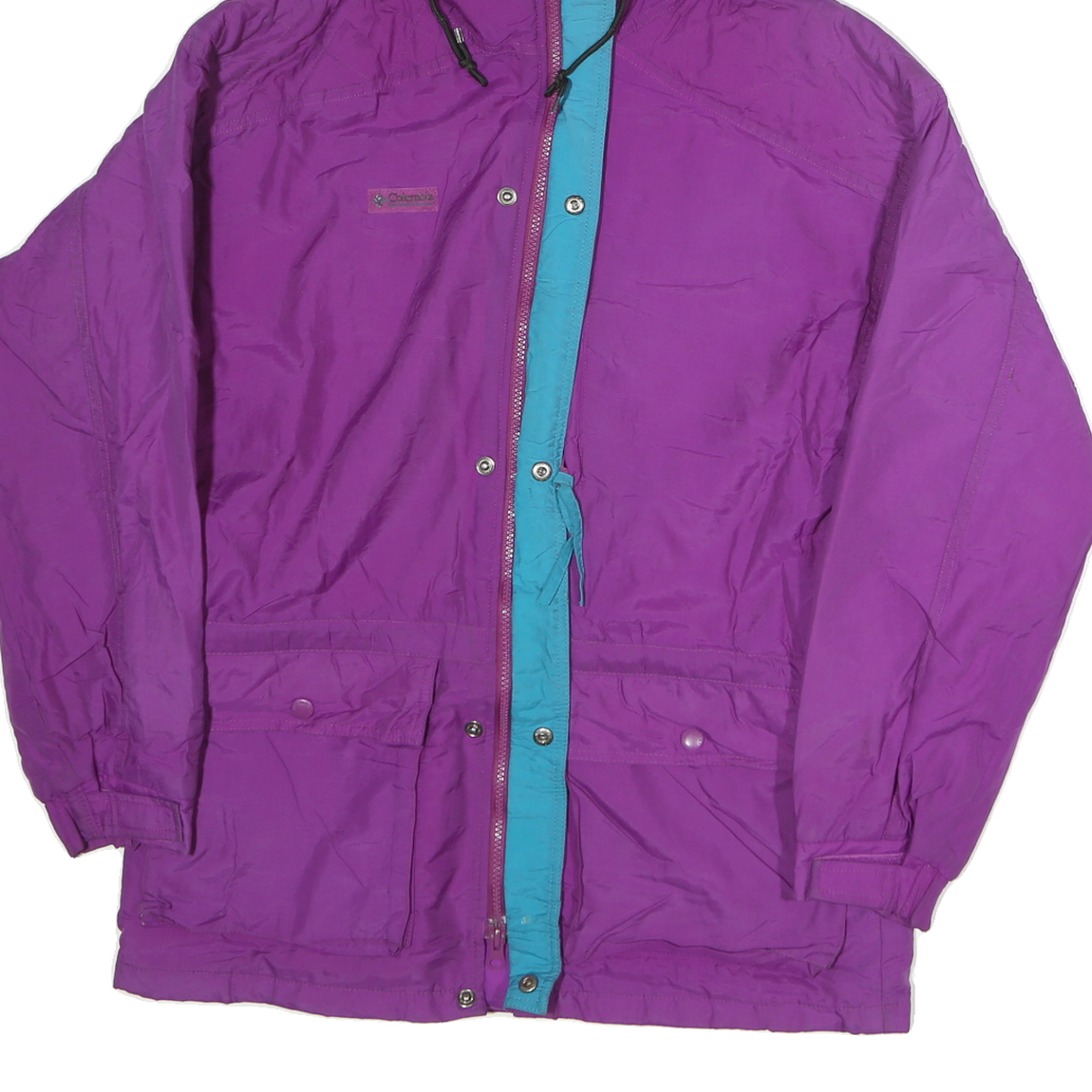 COLUMBIA Womens Purple & Blue Outdoor Jacket L Polyester Zip Hooded Plain