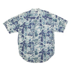 NOT YOUR BASIC Mens Blue Patterned Linen Blend Shirt M Relaxed Short Sleeve