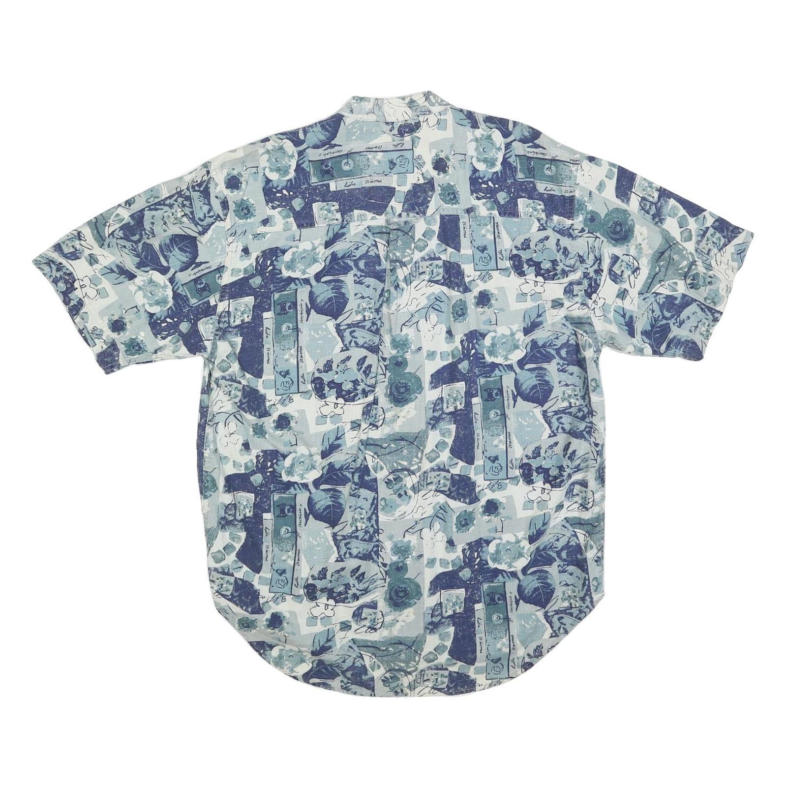 NOT YOUR BASIC Mens Blue Patterned Linen Blend Shirt M Relaxed Short Sleeve