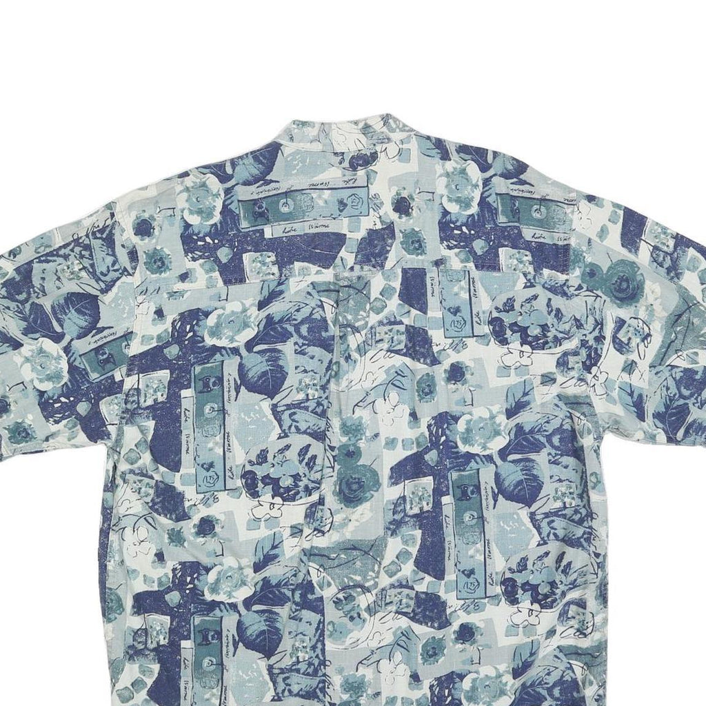 NOT YOUR BASIC Mens Blue Patterned Linen Blend Shirt M Relaxed Short Sleeve