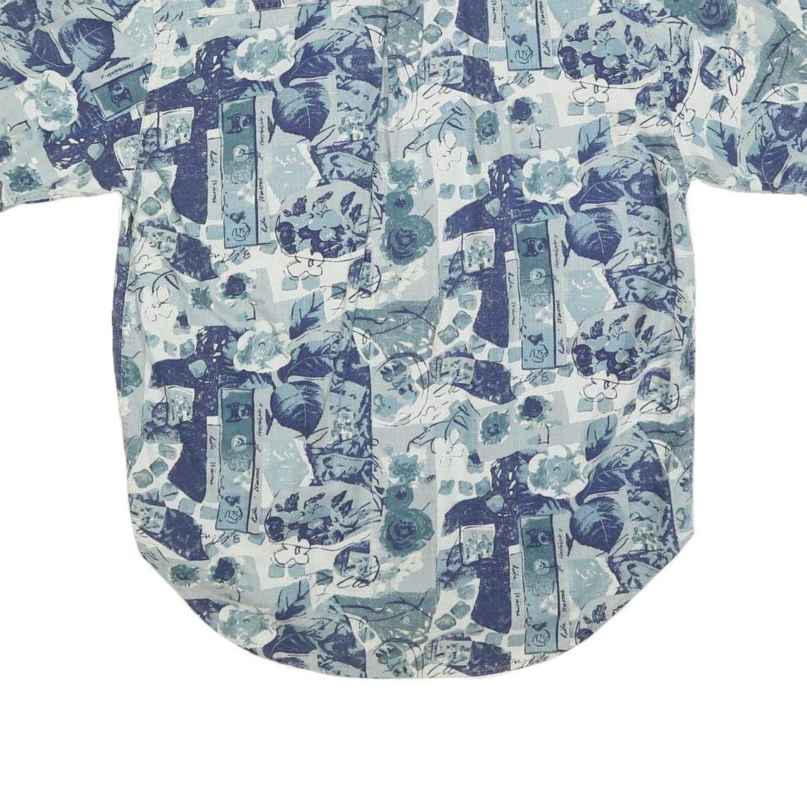 NOT YOUR BASIC Mens Blue Patterned Linen Blend Shirt M Relaxed Short Sleeve
