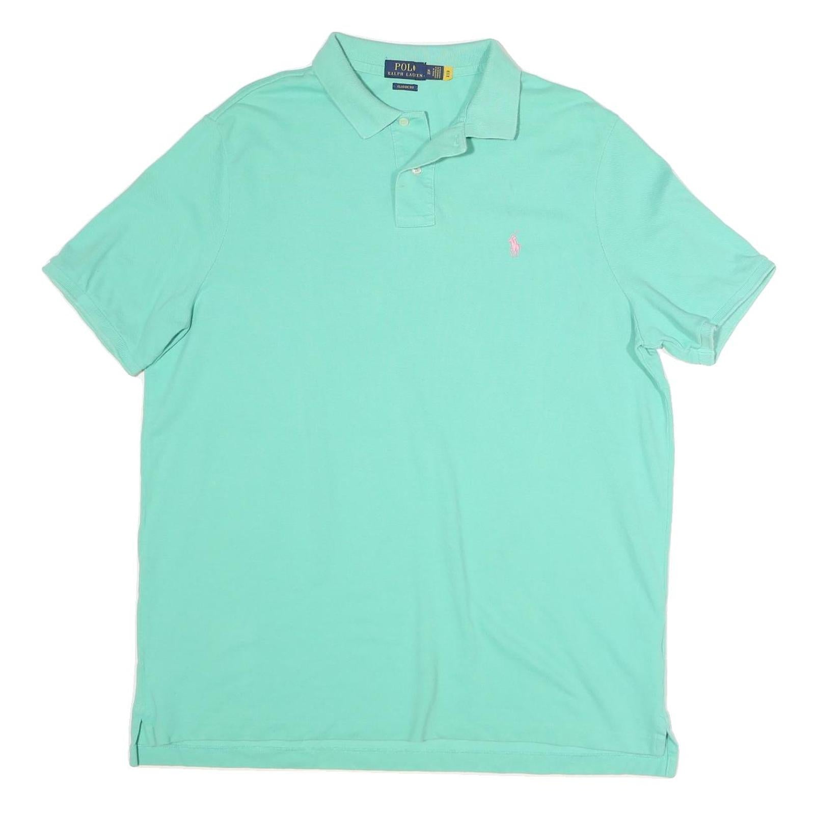 POLO RALPH LAUREN Mens Mint Green Pink Logo Short Sleeve Polo Shirt XL Classic