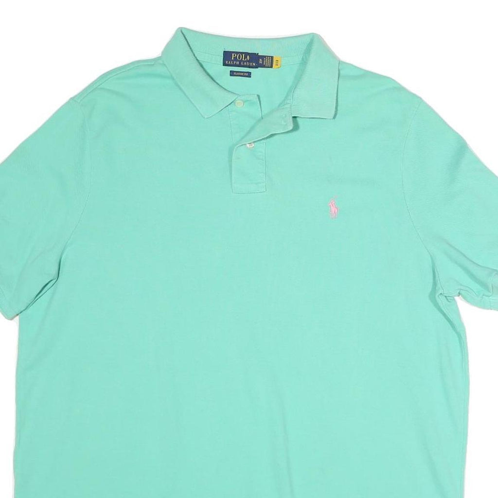 POLO RALPH LAUREN Mens Mint Green Pink Logo Short Sleeve Polo Shirt XL Classic
