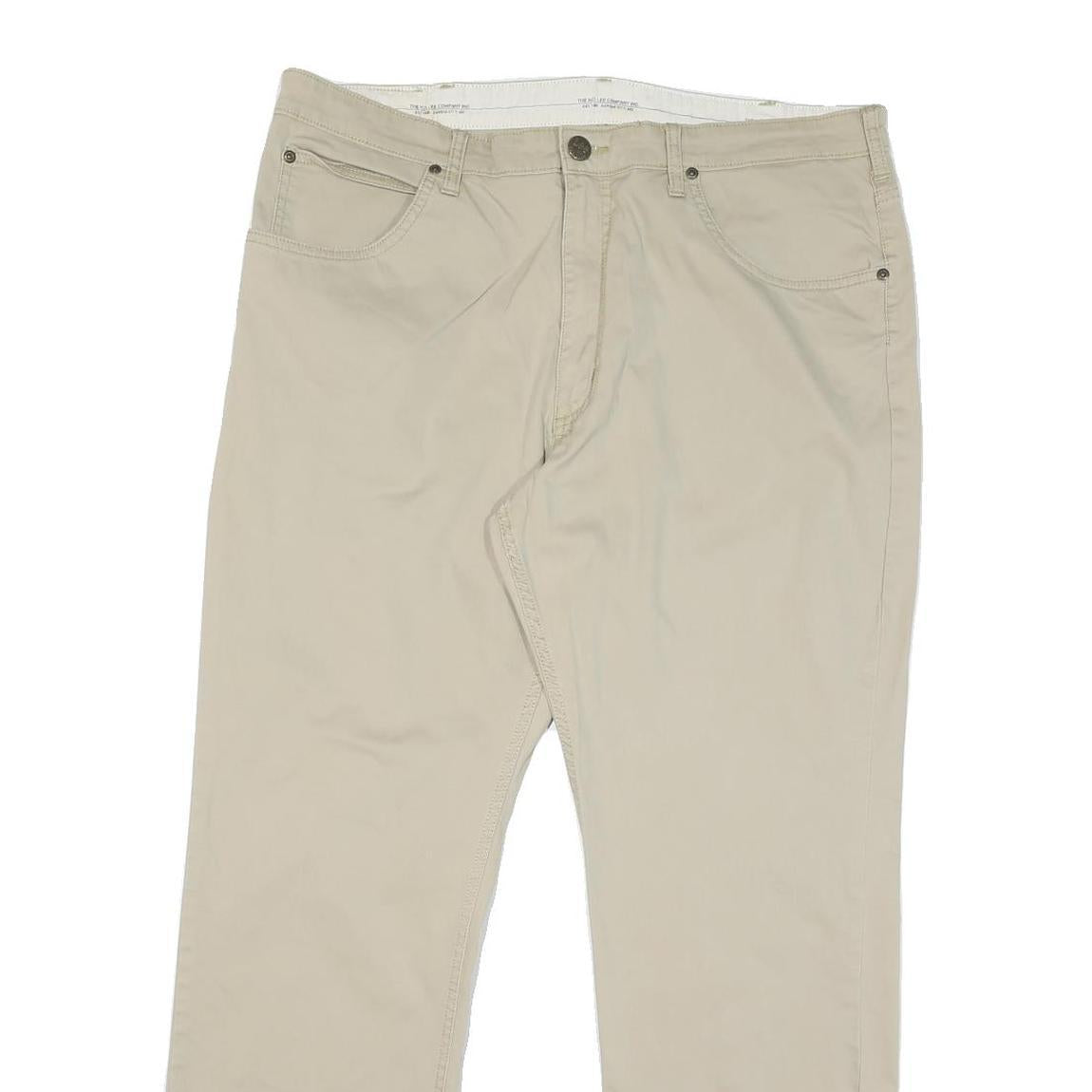 LEE Mens Regular Fit Beige Cotton Blend Trousers W36 L29 Classic Zip Closure