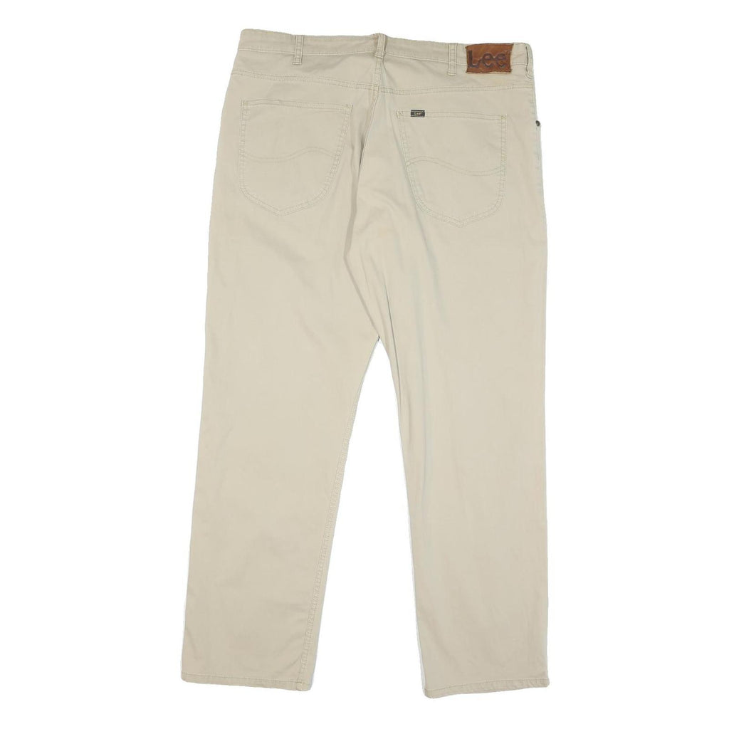 LEE Mens Regular Fit Beige Cotton Blend Trousers W36 L29 Classic Zip Closure