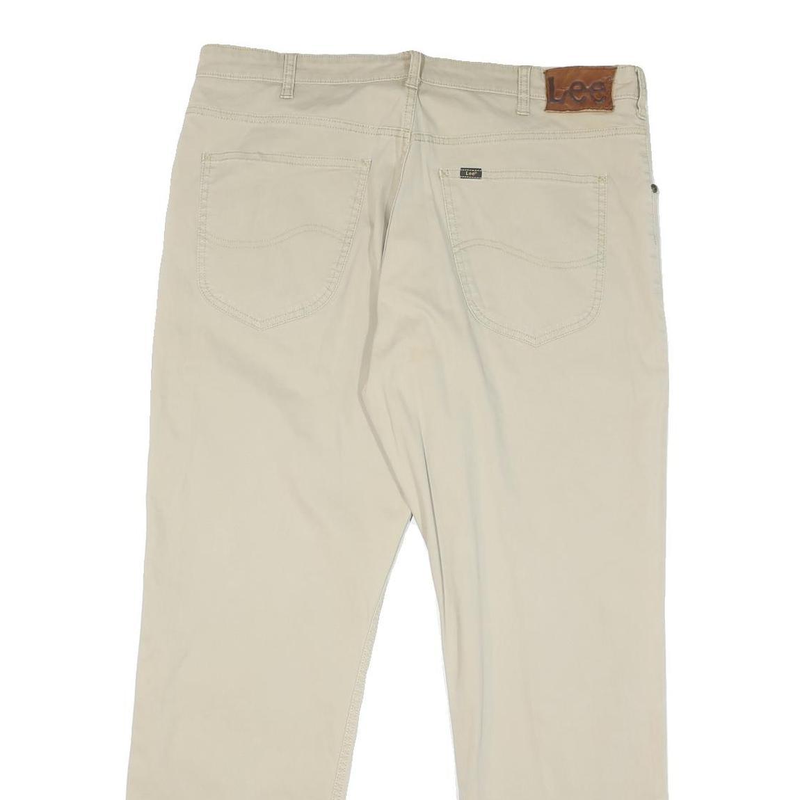 LEE Mens Regular Fit Beige Cotton Blend Trousers W36 L29 Classic Zip Closure