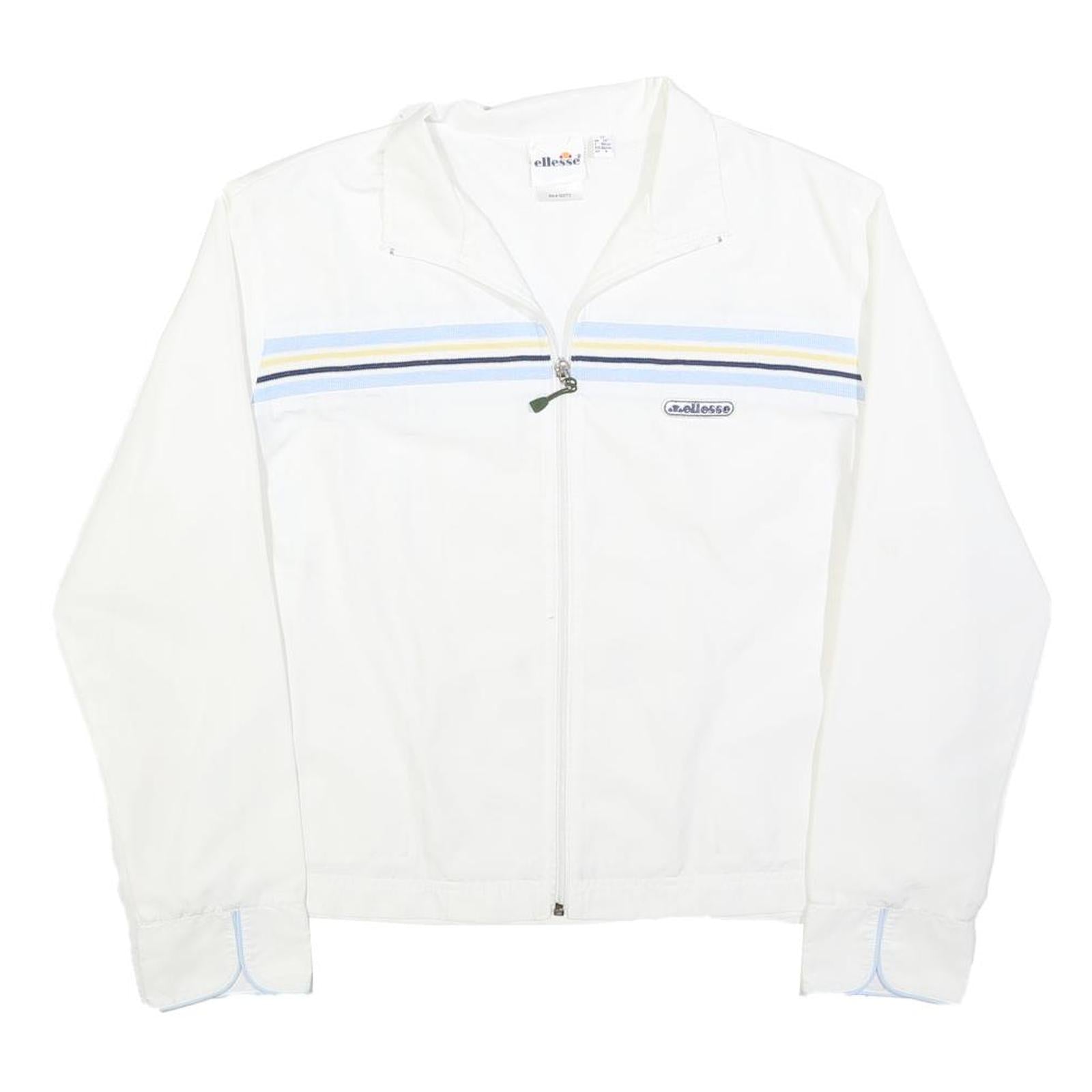ELLESSE Womens White & Blue Retro Stripe Zip Jacket M Polyester Blend Casual