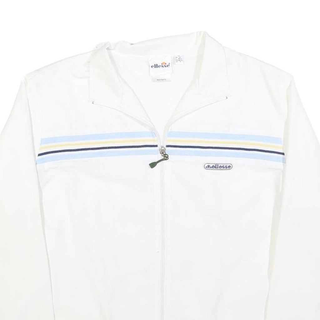 ELLESSE Womens White & Blue Retro Stripe Zip Jacket M Polyester Blend Casual