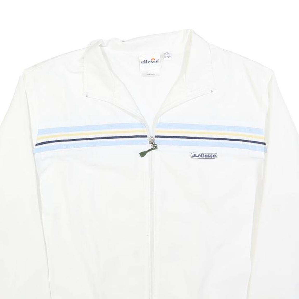 ELLESSE Womens White & Blue Retro Stripe Zip Jacket M Polyester Blend Casual