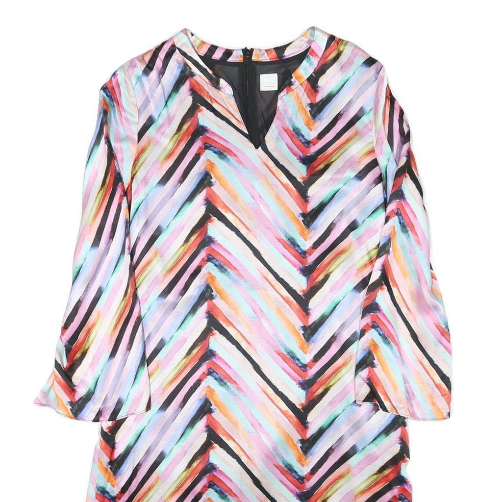 BOSS Womens Multicolour Silk Blend Day Dress V-Neck 3/4 Sleeve S Striped Casual