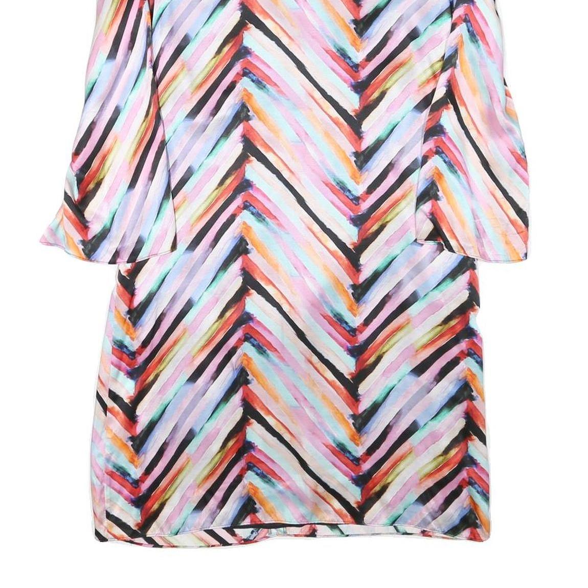 BOSS Womens Multicolour Silk Blend Day Dress V-Neck 3/4 Sleeve S Striped Casual