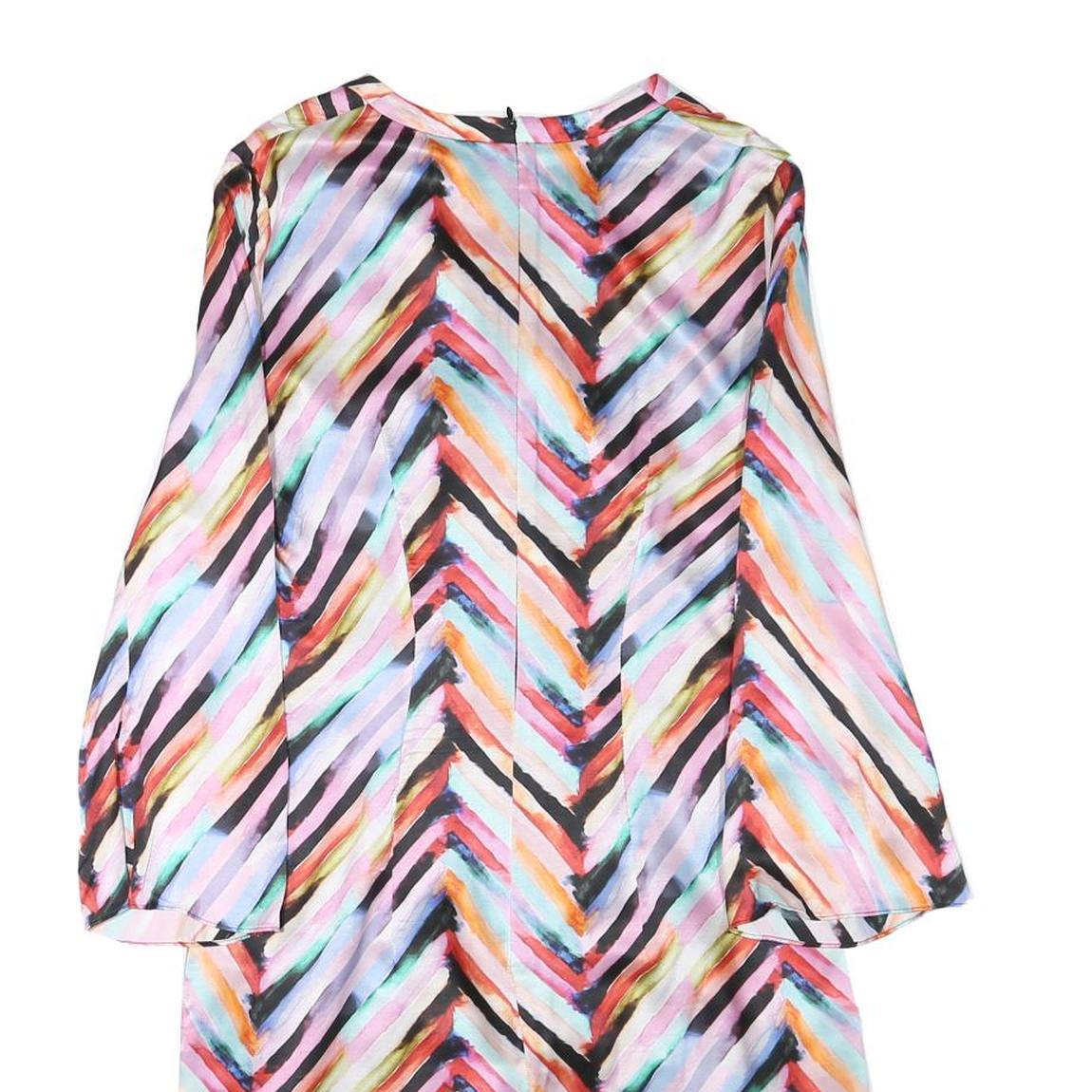 BOSS Womens Multicolour Silk Blend Day Dress V-Neck 3/4 Sleeve S Striped Casual