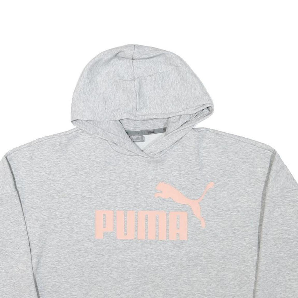 PUMA Womens Grey Hoodie XS Cropped Cotton Blend Pullover Lightweight