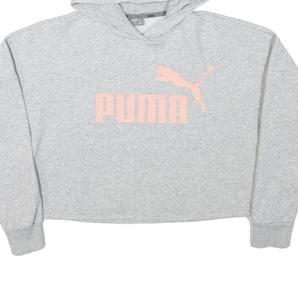 PUMA Womens Grey Hoodie XS Cropped Cotton Blend Pullover Lightweight