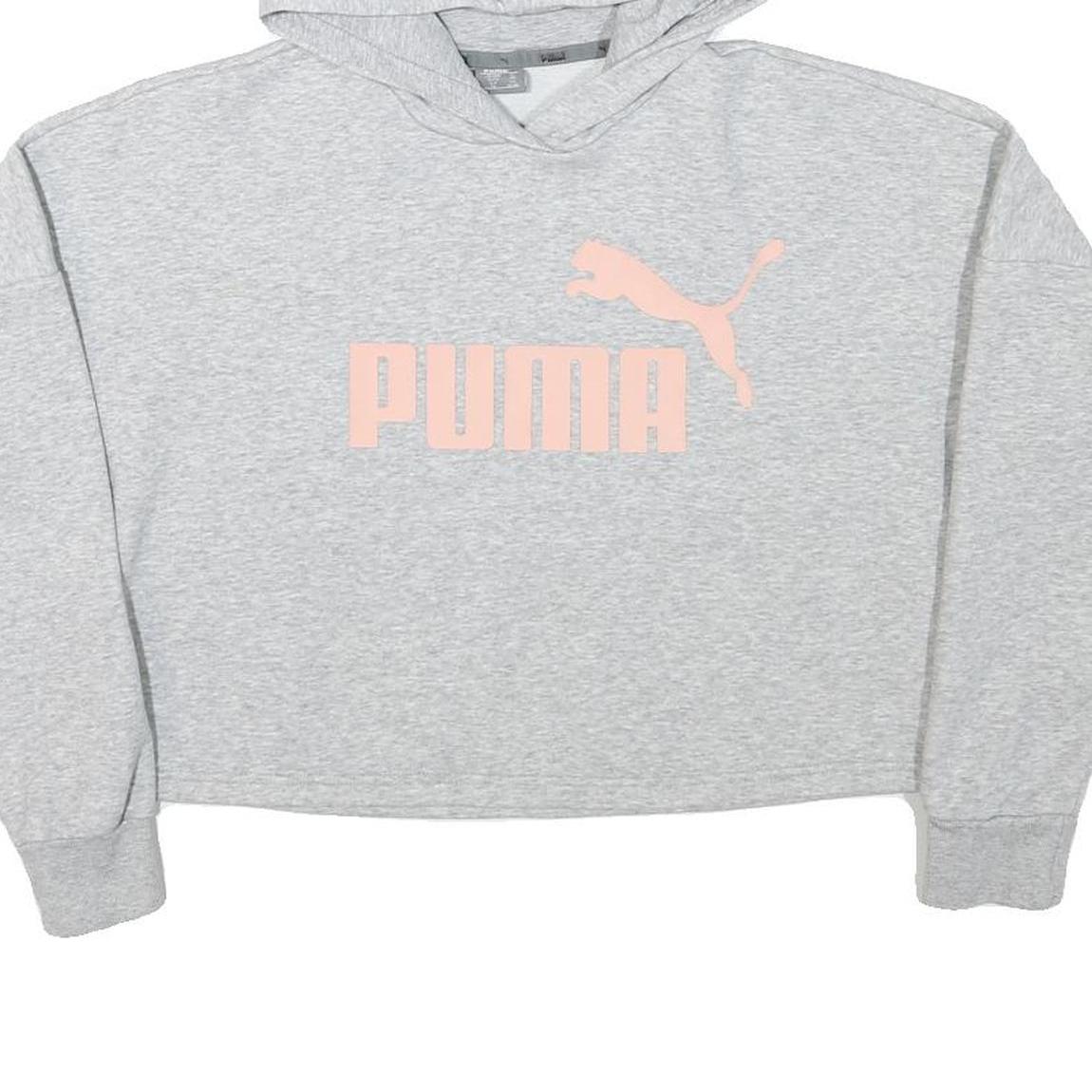 PUMA Womens Grey Hoodie XS Cropped Cotton Blend Pullover Lightweight