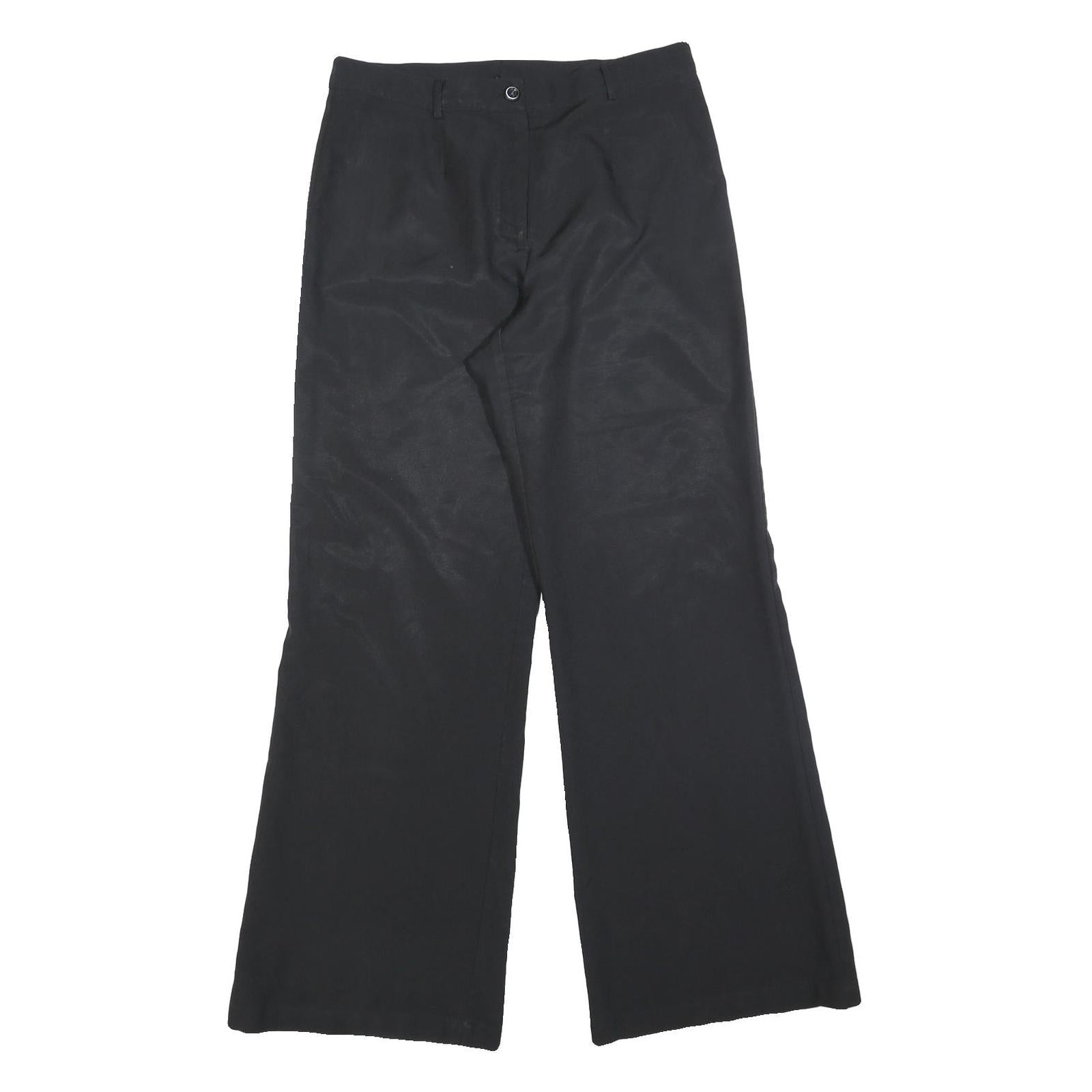 Womens Black Relaxed Wide-Leg Trousers W30 L32 Zip Closure Casual Wear